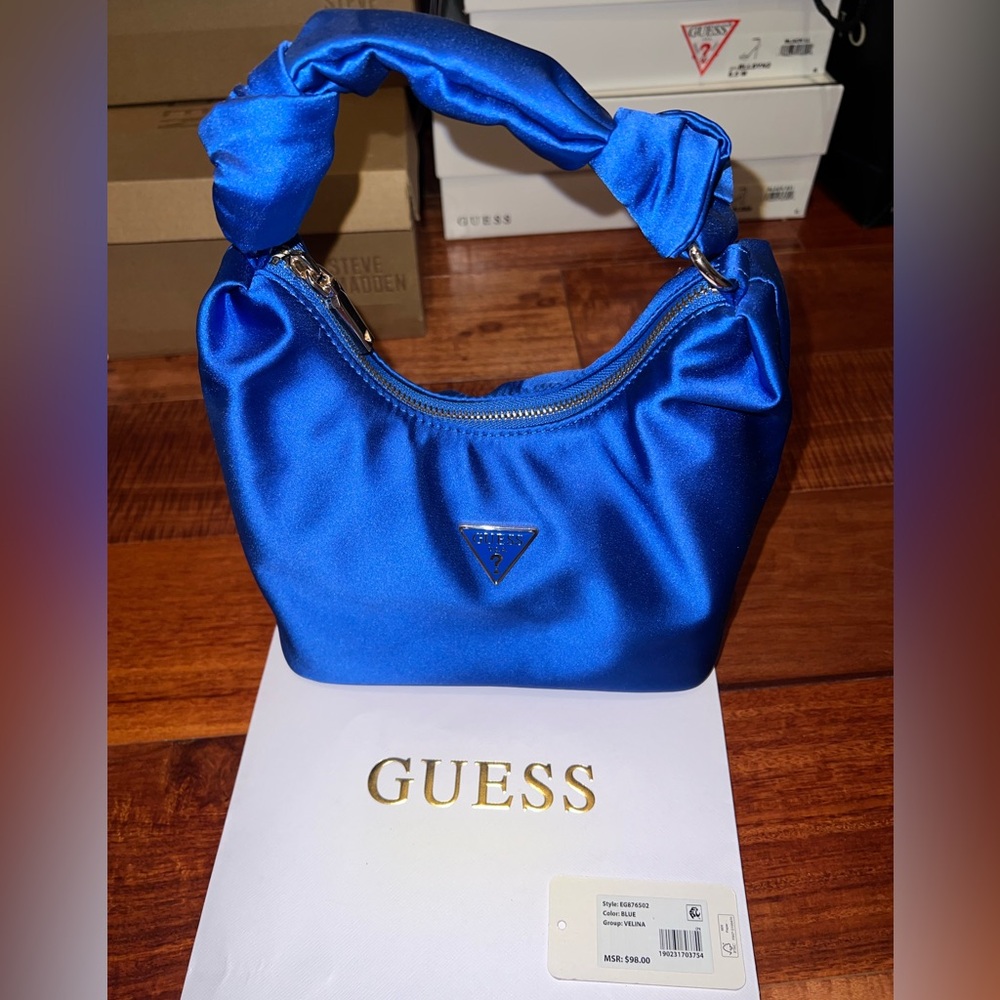 GUESS Velina Blue Satin Hobo Women's Bag